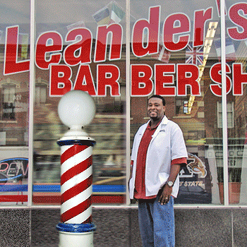 Leander's Barber Shop in historic downtown Kent Ohio